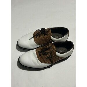 FootJoy eComfort Golf Shoes 57752 Woven Saddle Oxfords White/Brown Size 9M